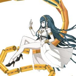 alternate_version_available animated animated blue_eyes bottomless braided_hair choker cleopatra cleopatra_(fate) convenient_censoring convenient_censorship earrings fate/grand_order fate_(series) flimbonio floating functionally_nude functionally_nude_female gold_hairband gold_wristband green_hair high_heels jewelry lounging necklace no_panties pale-skinned_female pale_skin reclining shoes shoes_only snake sprite sprite_edit white_dress