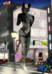 absurd_res anthro biker blackreaper_bk201 building car city felid female fur grey_body grey_fur group hi_res invalid_tag khajiit light macro male mammal micro microsoft night nude red_eyes schnurrt_beim_knuddeln standing street_lamp stripes the_elder_scrolls vehicle
