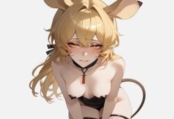 ai_generated arknights ass bending_forward bending_over biting_lip blonde_hair blush breasts dorothy_(arknights) fat_ass hexd jerboa_humanoid pasties thick_thighs thighs
