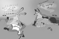 2017 anal anthro ass biting_lip black_and_white breasts buttplug canine cowgirl_position crying dimples_of_venus disney duo english_text experimentation female fox fur girl_on_top judy_hopps lagomorph lube male mammal medium_breasts mrponeswildride musical_note nipples nude on_top open_mouth penetration sex sex_toy straight tears text tie_pull vaginal_penetration zootopia