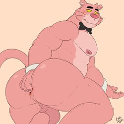 2017 anal anal_fingering anthro anus balls bara barazoku blush bow_tie feline fingering male male_only mammal muscular_male nipples panther pink_panther pink_panther_(series) presenting ringersoul solo thecaptainteddy