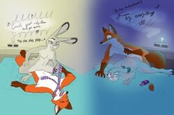 2017 anal anthro buttplug canine colored cowgirl_position crying dimples_of_venus disney duo english_text female fox fur girl_on_top ipod judy_hopps lagomorph lube male mammal medium_breasts mrponeswildride musical_note nick_wilde nude on_top penetration purple_eyes pussy rabbit sex sex_toy simple_background straight tears text tie_pull vaginal_penetration zootopia