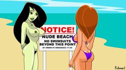 2girls arms_behind_back artist_name back_view bare_shoulders beach big_breasts bikini bikini_bottom bikini_top black_hair busty butt_crack cleavage clothed_female_nude_female curvy day detailed_background disney disney_channel duo english_text erect_nipple erect_nipples eyeshadow female female_only fnbman front_view grass green_eyes green_lipstick green_nipples hairy_pussy hand_behind_back hands_behind_back hourglass_figure human kim_possible kimberly_ann_possible lipstick long_hair makeup midriff multiple_females multiple_girls naked necklace nipple_bulge nipples nude open_mouth orange_hair outdoor outside pokies pose posing pubes pubic_hair sand shego shiny shiny_skin standing swimsuit teenage text unshaved_pussy voluptuous water wide_hips