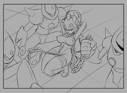 1girls anythinggoes bondage mega_man mega_man_battle_network mega_man_nt_warrior monochrome nipples rockman rockman_exe roll.exe sketch