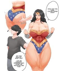 1boy 1girls abs age_difference angry ass ass_grab big_breasts black_hair breasts busty clothed curvy dc dc_comics donaught eyeless_male female fondling grope groping hand_on_ass huge_ass huge_breasts larger_female long_hair male milf molestation muscles muscular_female older_female pawg sexual_harassment short_hair size_difference smaller_male straight superhero superheroine text thick_thighs thigh_gap tiara venus_body voluptuous wide_hips wonder_woman wonder_woman_(series) younger_male
