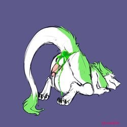 all_fours anal anthro ass_up balls belly big_belly cum goo inflation keishinkae male nul penis sergal slime solo