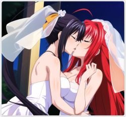 ai_generated akeno_himejima high_school_dxd lesbian_couple lesbian_kiss rias_gremory wedding_dress yuri yuri yuri