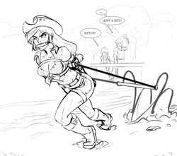 1boy 2girls angry applejack_(mlp) arms_behind_back big_macintosh_(mlp) bit_gag black_and_white bondage bound bound_arms breasts cleavage cowboy_hat female femsub forced_labor friendship_is_magic gag gagged hair_on_head hard_labor harness human human_pet human_pony humanized long_hair lost_bet male_with_female medium_breasts monochrome muscular_female my_little_pony outdoors pet petplay plow_pulling ponygirl ponyplay rainbow_dash_(mlp) saneperson shorts slave_labor standing