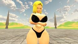 1girls 3d android_18 black_bra black_panties black_underwear bra bra_only breasts breasts dragon_ball female female_only female_solo panties panties_only short_hair solo solo_female solo_only thhypercombine12 thighhighs_removed underwear underwear_only