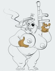 bbw big_breasts chip_'n_dale_rescue_rangers cigar female gloves gun hat jodero ma_beagle mask mature_female