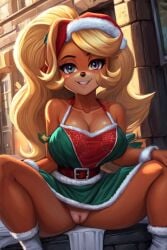 1girls ai_generated anthro bandicoot blonde_hair christmas christmas_outfit coco_bandicoot crash_(series) female looking_at_viewer pose pussy sex sexy smile