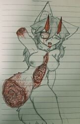 absurd_res anthro bilibiliupjiamou blood bodily_fluids canid canine corpse death disembowelment female female_death fox fur gore guro hi_res horn horned_humanoid humanoid jiamou(bilibiliupjiamou) mammal orn white_body white_fur