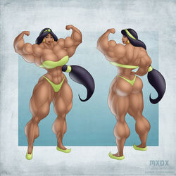 1girls abs aladdin ass back bedroom_eyes biceps big_muscles black_hair breasts disney disney_princess extreme_muscles female half-closed_eyes half_naked hyper_muscles large_breasts long_hair looking_at_viewer moxydoxy muscles muscular_female pose princess_jasmine solo