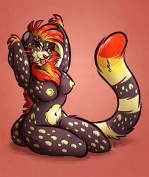 anthro breasts cheetah fangs felid feline female mammal nicnak044 nipples pinup pose sabertooth_(anatomy) solo teeth