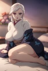 1girls ai_generated beautiful_females big_breasts breast_focus breasts curvaceous curvy curvy_ass curvy_body curvy_female curvy_figure curvy_milf demon_slayer detailed dogz726876 exposed_legs exposed_thighs female female_focus female_only feminine feminine_pose front_view kimetsu_no_yaiba kimono legs looking_at_viewer mature_female milf mommy old_female older_female older_woman red_lipstick sidelocks solo solo_female thick_body thick_figure thick_thighs thighs ubuyashiki_amane white_hair wife