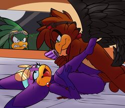 avian big_penis bird clothing female hawk huge_cock jet_the_hawk lying male missionary_position netorare on_back panties penis sex sonic_(series) sonic_riders superbunnygt swallowing underwear wave_the_swallow