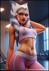 ahsoka_tano ai_generated corruption gym gym_uniform jedi jedi_padawan star_wars sweat sweaty_body yoga_pants