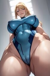 ai_generated big_ass big_breasts bottom_up cameltoe lamprey3931 looking_at_viewer perfect_body samus_aran smiling standing swimsuit