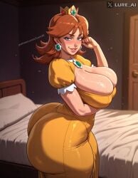 1girls ai_generated ass ass_focus big_breasts breasts crown curvy curvy_figure dress fat_ass female female_only gigantic_breasts huge_ass huge_breasts large_ass large_breasts lureai mario_(series) mature mature_female mature_woman milf nintendo princess princess_daisy royalty super_mario_bros. super_smash_bros. thick_thighs wide_hips