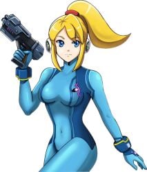 1girls alia alia_(mega_man) blonde_hair blue_eyes crossover mega_man mega_man_x mega_man_x_dive metroid render renders samus_aran samus_aran_(cosplay)