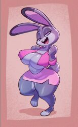 1girls anthro anthro_female big_breasts big_breasts breasts breasts buckteeth clothed clothed_female disney female female_only from_front_position front_view furry furry_female judy_hopps lagomorph looking_at_viewer shortstack standing thick_thighs thighs zootopia