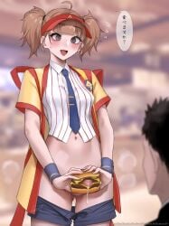 censored cum cumdrip double_cheese_(mcdonald's) food_play futanari ikemeru19 mcdonald's mosaic_censoring no_panties outdoors pants_down penis penis_out small_breasts text