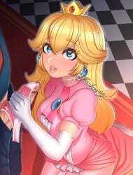 1boy 1girls cum handjob mario mario_(series) panties princess_peach timeless-t