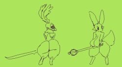 animated animation anthro ass digitigrade furry green_background holding_weapon honhearthy huge_ass idle_animation lagopuss line_art long_ears pixel_art sword tail