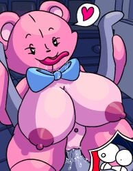 anon anonymous_male bear big_breasts blush gremlingrounded heart heart-shaped_pupils lovedoll_toy_factory pink_body plushie sex teddi_(gremlingrounded) tongue_out