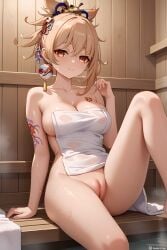 ai_generated arm_tattoo bangs big_ass big_breasts big_butt blonde_female blonde_hair blonde_hair genshin_impact hair_ornament high_resolution highres hoyoverse jasse puffy_pussy pussy tagme yoimiya_(genshin_impact)