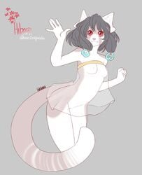 2017 albino breasts female grey_hair hair katibara looking_at_viewer mammal nude pussy red_eyes red_panda solo translucent waving