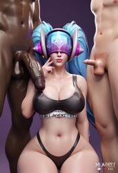 3d 3d_(artwork) ai_generated before_sex big_ass blacked blacked_clothing blender blue_hair cheating chocolate_and_vanilla cuckold cuckolding dark-skinned_male dj_sona dreamcuc huge_cock interracial interracial_sex large_breasts league_of_legends light-skinned_female light-skinned_male long_hair multiple_boys penis_size_comparison penis_size_difference small_penis sona_buvelle threesome