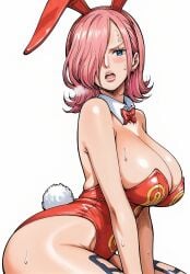 ai_generated alluring almost_naked almost_nude blue_eyes blush blush bunny bunny_costume bunny_ear bunny_ears bunny_girl bunny_suit bunny_tail bunnygirl bunnysuit looking_at_viewer one_eye_covered one_piece open_mouth pink_hair seducing seduction seductive seductive_body seductive_eyes seductive_gaze seductive_look seductive_mouth seductive_pose shiny_hair shiny_skin short_hair steamy_breath sweat sweatdrop sweating sweaty sweaty_body tattoo tattoo_on_legs vinsmoke_reiju voluptuous voluptuous_female yashin