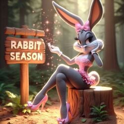 ai_generated bugs_bunny crossdressing high_heels legs_crossed lingerie looney_tunes mtf_crossgender rule_63