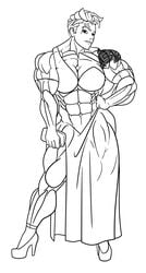 1girls 2d abs big_muscles blizzard_entertainment breasts dress elbow_gloves extreme_muscles female female_only gloves high_heels line_art monochrome muscles muscular_female overwatch rssam000 scar solo tattoos zarya