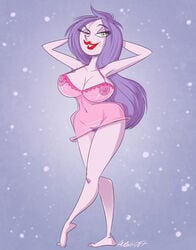 1girls 2017 albo artist_name big_breasts bimbo breasts cleavage dated disney disney_villains female female_focus female_only gilf green_eyes hands_behind_head long_hair long_legs looking_at_viewer madam_mim mature_female nipples pubic_hair purple_hair see-through see-through_clothing simple_background smile smiling_at_viewer solo solo_female solo_focus the_sword_in_the_stone wide_hips wink winking_at_viewer witch