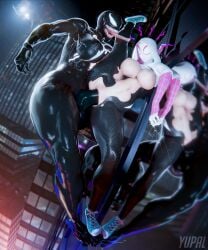 1futa 1girls 3d 3d_(artwork) alien alien_girl alien_humanoid big_breasts big_breasts breasts breasts costume female futanari gwen_stacy heroine light-skinned_female light_skin marvel marvel_comics public_sex she-venom spider-gwen spider-man superheroine symbiote symbiote_suit underboob vaginal_penetration venom_(marvel) yupal