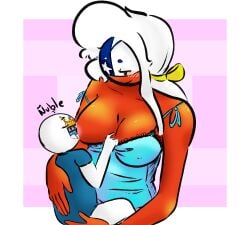 ñuble_(countryhumans) 1girls baby bow chile_(countryhumans) countryhumans countryhumans_girl female female_only lactating lactation maternity mother_and_son wholesome