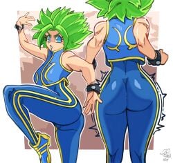 1girls alien alien_girl alien_humanoid anime ass ass behind_view big_ass big_butt chun-li_(cosplay) dragon_ball dragon_ball_super female female_focus female_only fistthefirst from_behind from_behind_position from_front_position front_view green_hair green_hair_female kefla light-skinned_female manga multiple_angles multiple_poses saiyan saiyan_girl street_fighter