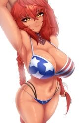 awaewa big_breasts bikini breasts cleavage flag_bikini flag_print red_hair vshojo yellow_eyes zentreya