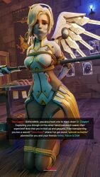 3d 3d_(artwork) algoid angel_wings angela_ziegler arms_behind_back at_mercy background breasts captured detailed_background gag gagged kneeling light-skinned_female light_skin looking_at_viewer mercy on_floor on_ground on_knees overwatch overwatch_2 rope rope_bondage text white_hair