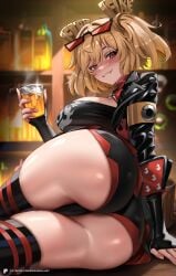 1girls ass ass_focus blonde_female blonde_hair blush blushing burnice_white clothes curves curvy dat_ass drink drinks enmanuelart20 fat_ass female female_only grin grinning hoyoverse huge_ass huge_butt large_ass large_butt light-skinned_female light_skin mihoyo mostly_clothed nitro_fuel red_eyes revealing_clothes sunglasses_on_head thick thick_ass thick_thighs thigh_highs thighhighs thighs tipsy twintails zenless_zone_zero