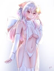 annytf areola_slip fox_ears fox_tail indie_virtual_youtuber pink_eyes ryuta05_art_(ryutabutayarou) silver_hair star virgin_killer_sweater virtual_youtuber