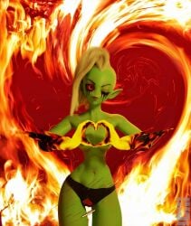 3d_(artwork) alien alien_humanoid artist_name breasts clothed clothing digital_media_(artwork) disney eyebrows female fingers fire freckles gloves hair handwear hi_res humanoid humanoid_pointy_ears ichi217 long_hair looking_at_viewer lord_dominator navel noseless not_furry one_eye_closed panties pointy_ears red_eyes red_sclera small_waist solo thigh_gap topless underwear wander_over_yonder watermark white_hair