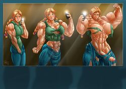 1futa abs biceps big_muscles braid breasts bulge extreme_muscles futa_only futanari green_eyes intersex muscle_growth muscles muscular_futanari orange_hair pegius penis penis_growth selfie solo torn_clothes veins