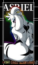 <3 2017 anthro asriel_dreemurr asriel_dreemurr_(god_form) ass blue_eyes blush caprine crossgender digital_media_(artwork) english_text female female_asriel female_focus female_only fur furry furry_only goat heart horn humanoid looking_at_viewer looking_back mammal mtf_crossgender naked nude pussy rule_63 simple_background smile solo solo_female solo_focus sruto tail text undertale video_games white_fur