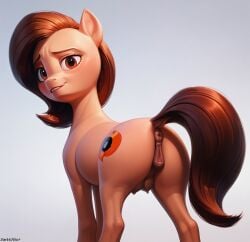 1girls ai_generated animal_genitalia anus ass character_fusion crotchboobs crotchboobs_visible_through_thighs darkeffect equine equine_anus equine_genitalia equine_pussy female female_only feral furry fusion helen_parr hooves looking_at_viewer looking_back my_little_pony non-human_areolae nude ponut pony presenting_hindquarters pussy rear_view simple_background the_incredibles white_background