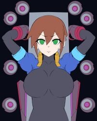 1girls 2d 2d_(artwork) aile big_ass big_breasts body_modification bodysuit cyborg different_eye_color fingerless_gloves full_body_suit headgear human_only jacket japanese_text latex latex_bodysuit latex_breasts latex_gloves latex_nipples latex_skin latex_skinsuit latex_suit latex_thigh_highs latex_thighhighs looking_at_viewer mega_man mega_man_zx mega_man_zx_advent mind_control nipple_bulge nipples nipples_visible_through_clothing ponytail prostitution restrained rockman_zx semikichi short short_hair skin_tight skin_tight_outfit skin_tight_suit skin_tight_thighhighs skintight skintight_bodysuit skintight_clothing skintight_suit slutty_outfit small_waist sole_female teasing tenga text thick_thighs tied_to_chair translation_request wide_hips worried_expression