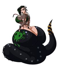 artist_request big_ass big_breasts cybergoth dat_ass fishnet_shirt goth lamia long_tongue looking_at_viewer monster_girl pierced_nose piercing piercings punk simple_background snake_girl tagme