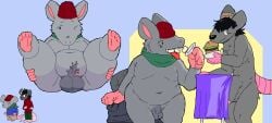 2anthro 2boys anthro before_and_after big_balls blood cbt chubby fat feeding food furry gray_fur green_scarf holding_legs in_pain male_only needles overweight pins rasva rat red_hat rotta_(rottarat) rottarat simple_background simple_eyes simple_shading small_penis uncut